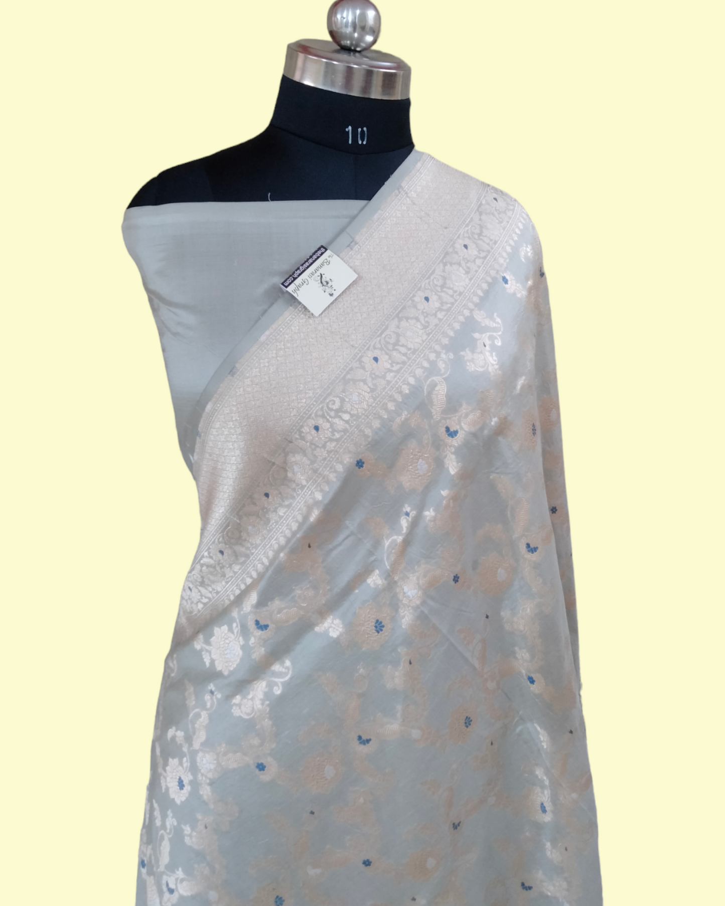 Grey Pure Katan Handloom Silk Uppada - All over Jaal Work with Meenakari Banarasi Saree