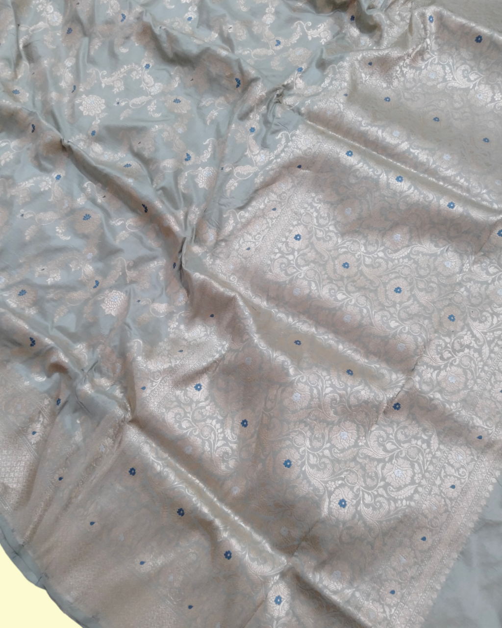 Grey Pure Katan Handloom Silk - All over Jaal Work with Meenakari Banarasi Saree