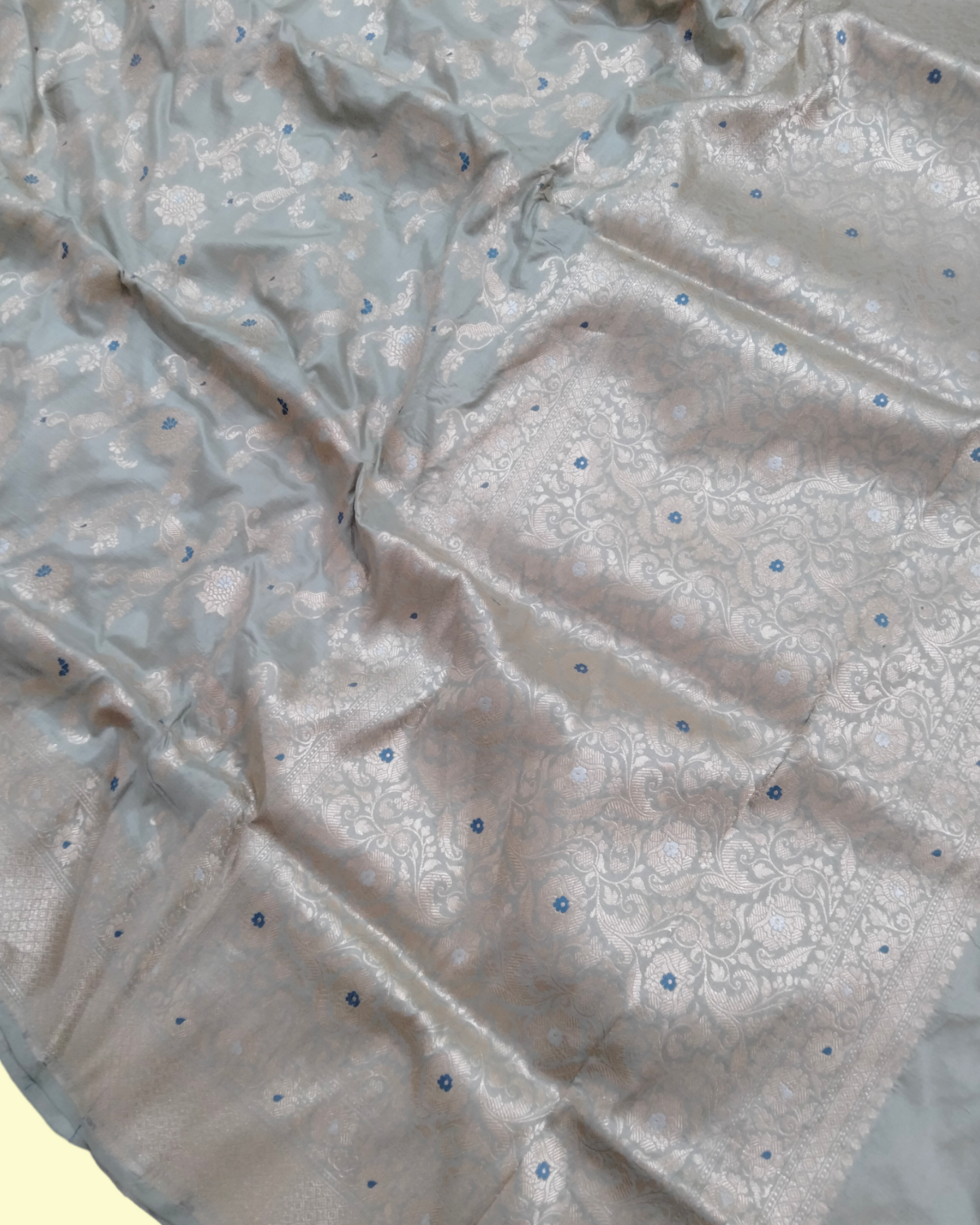 Grey Pure Katan Handloom Silk Uppada - All over Jaal Work with Meenakari Banarasi Saree