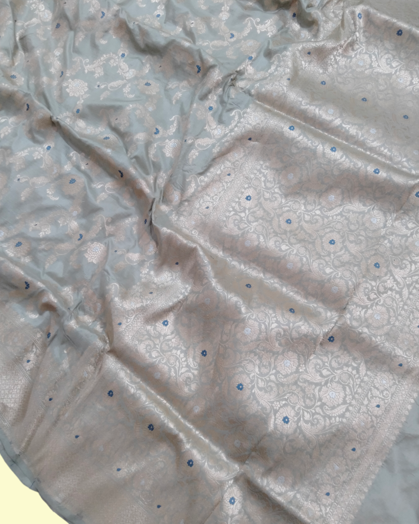 Grey Pure Katan Handloom Silk - All over Jaal Work with Meenakari Banarasi Saree