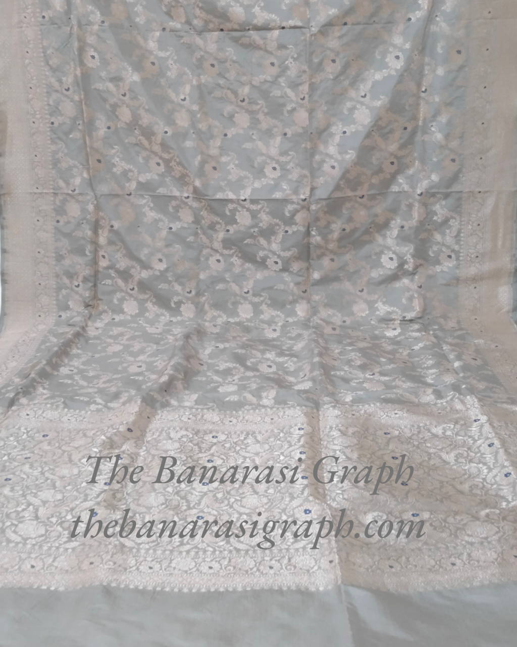 Grey Pure Katan Handloom Silk - All over Jaal Work with Meenakari Banarasi Saree