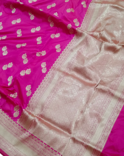 Dark Pink Pure Katan Handloom Silk Uppada - Banarasi Saree