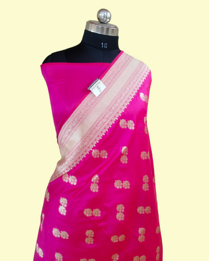 Dark Pink Pure Katan Handloom Silk Uppada - Banarasi Saree