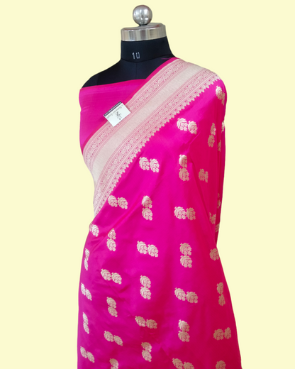 Dark Pink Pure Katan Handloom Silk Uppada - Banarasi Saree