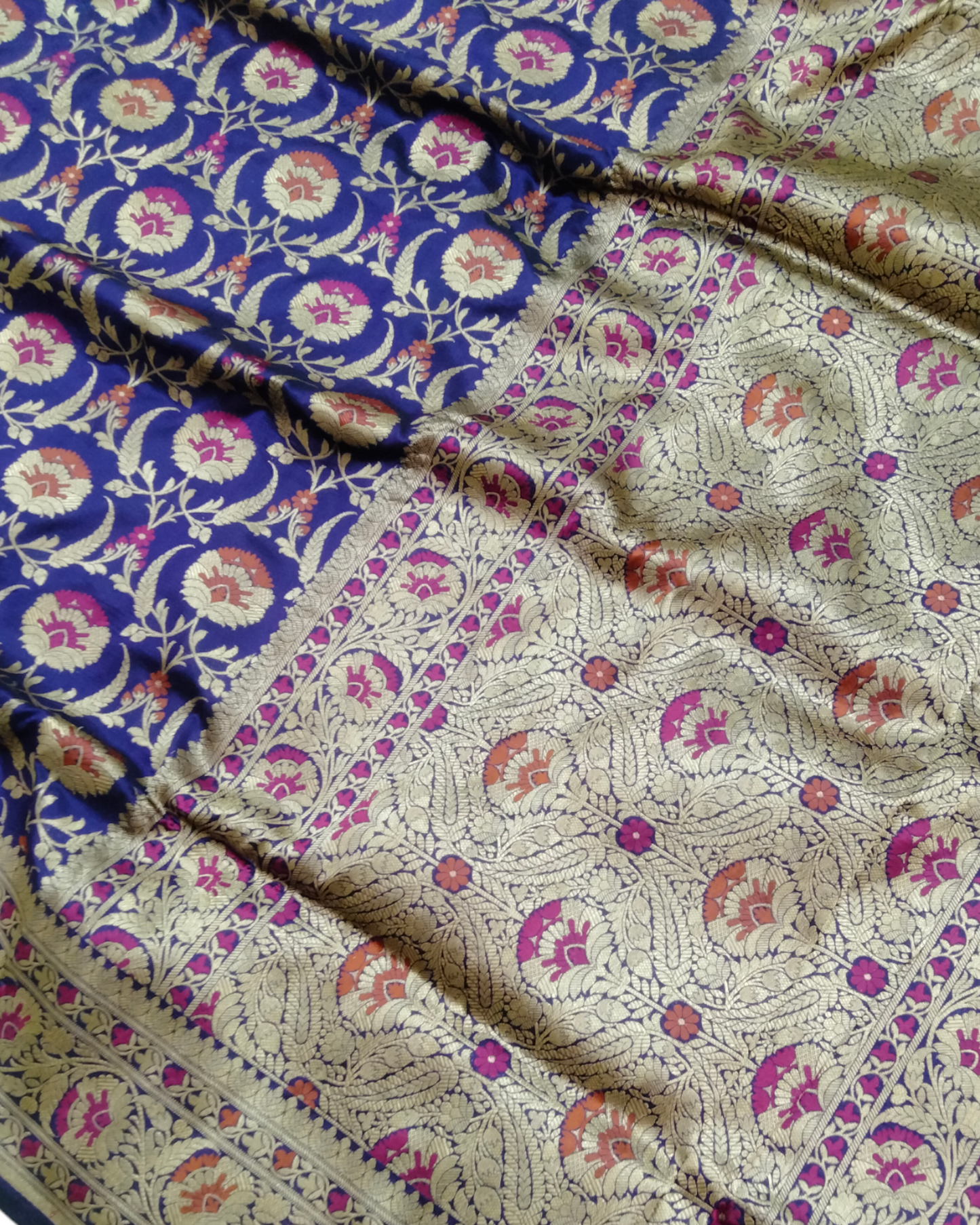 Pure Katan Handloom Silk Uppada - All over Jaal Work with Meenakari Banarasi Saree