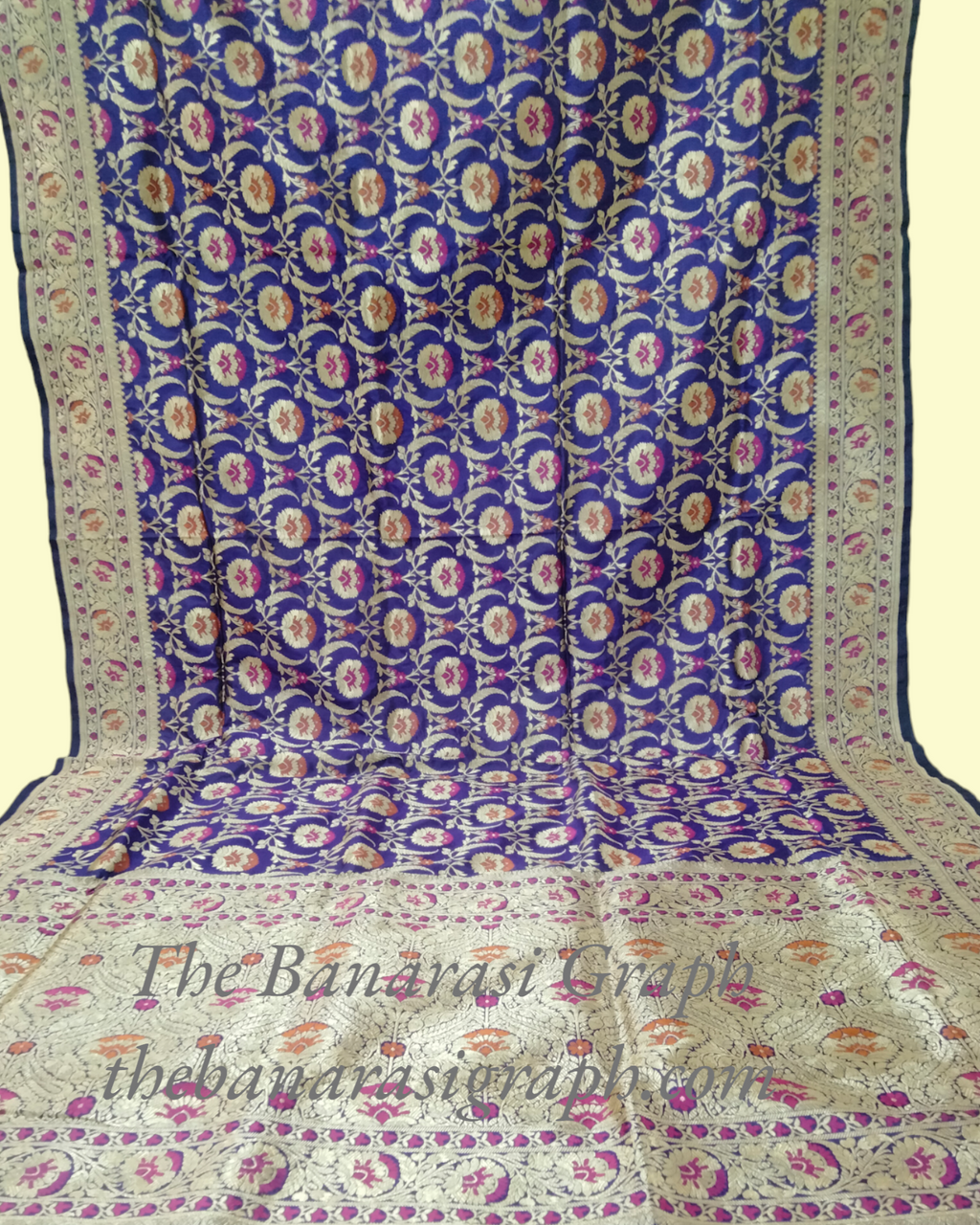 Dark Blue Pure Katan Handloom Silk - All over Jaal Work with Meenakari Banarasi Saree