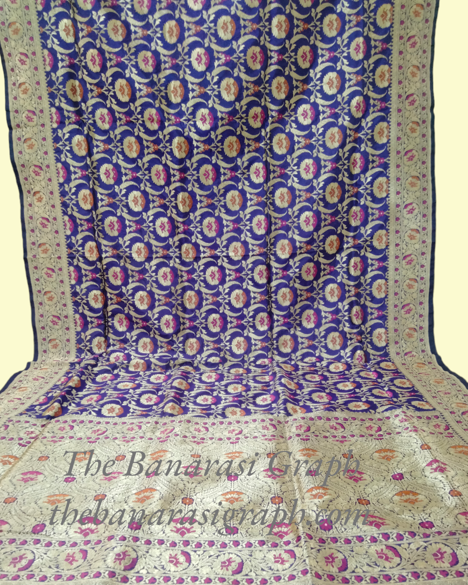 Dark Blue Pure Katan Handloom Silk - All over Jaal Work with Meenakari Banarasi Saree