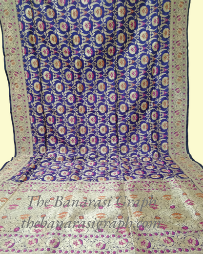 Pure Katan Handloom Silk Uppada - All over Jaal Work with Meenakari Banarasi Saree