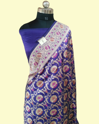 Pure Katan Handloom Silk Uppada - All over Jaal Work with Meenakari Banarasi Saree