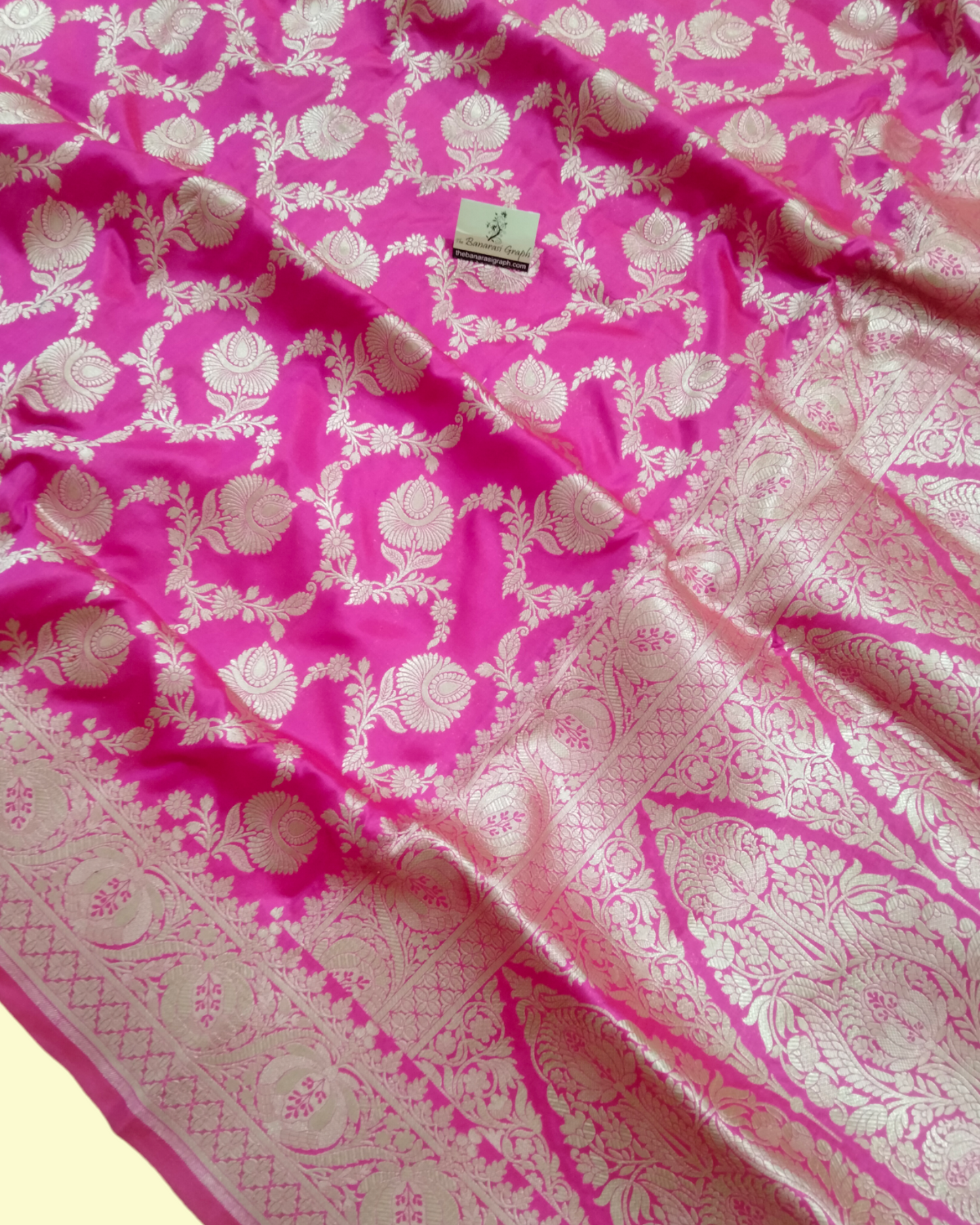 Hot Pink Pure Katan Handloom Silk Uppada - All over Jaal Work Banarasi Saree