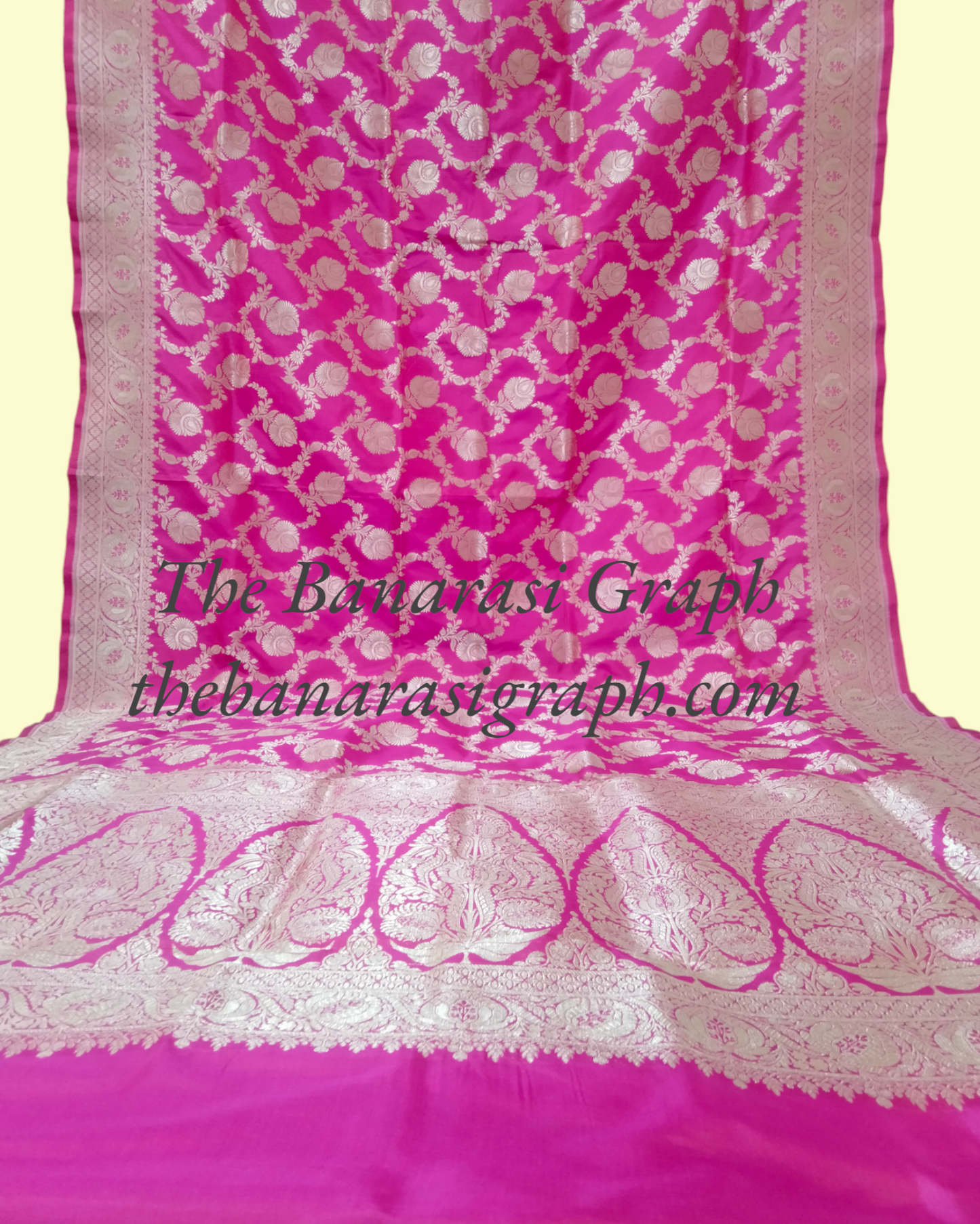 Hot Pink Pure Katan Handloom Silk Uppada - All over Jaal Work Banarasi Saree