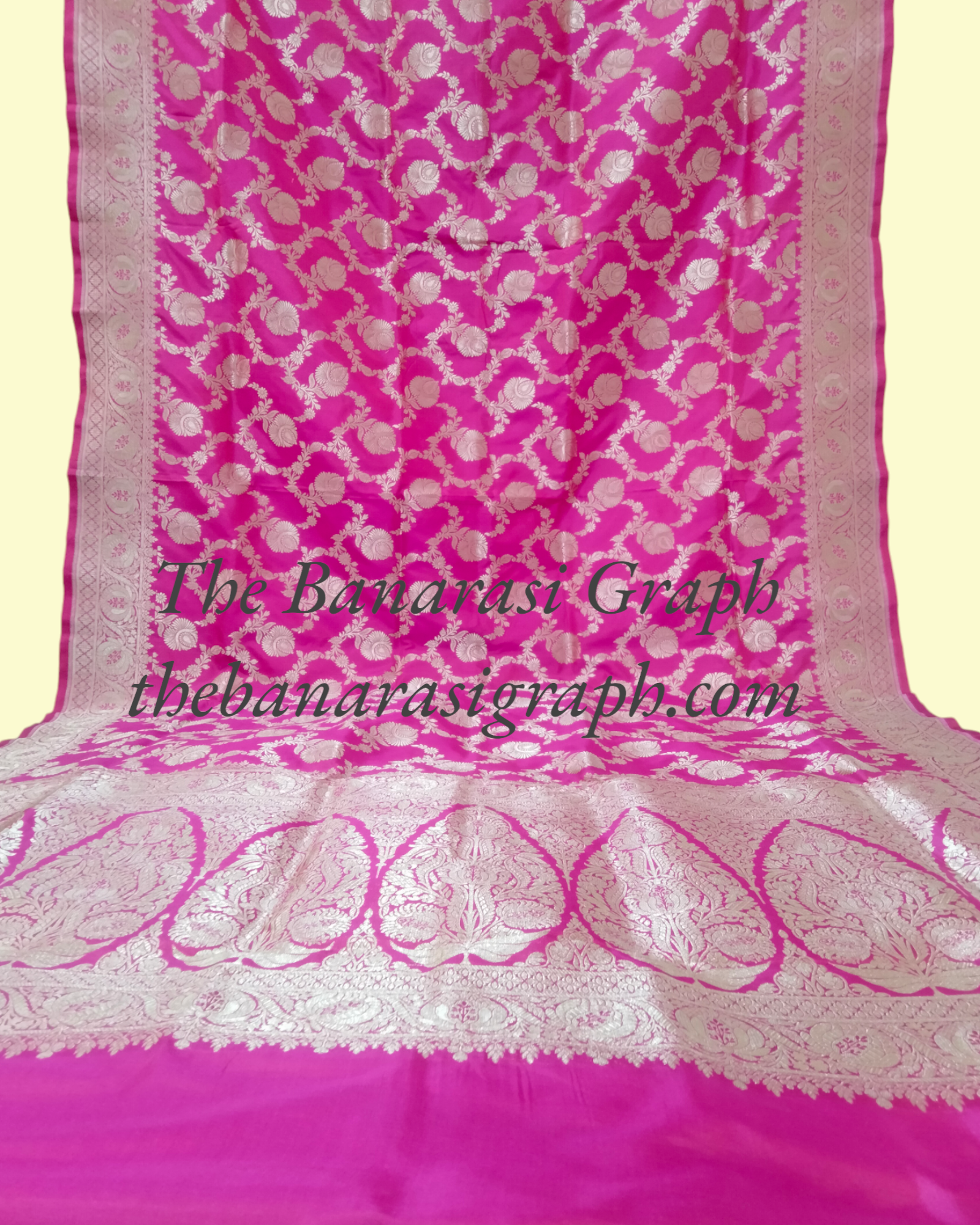 Hot Pink Pure Katan Handloom Silk - All over Jaal Work Banarasi Saree