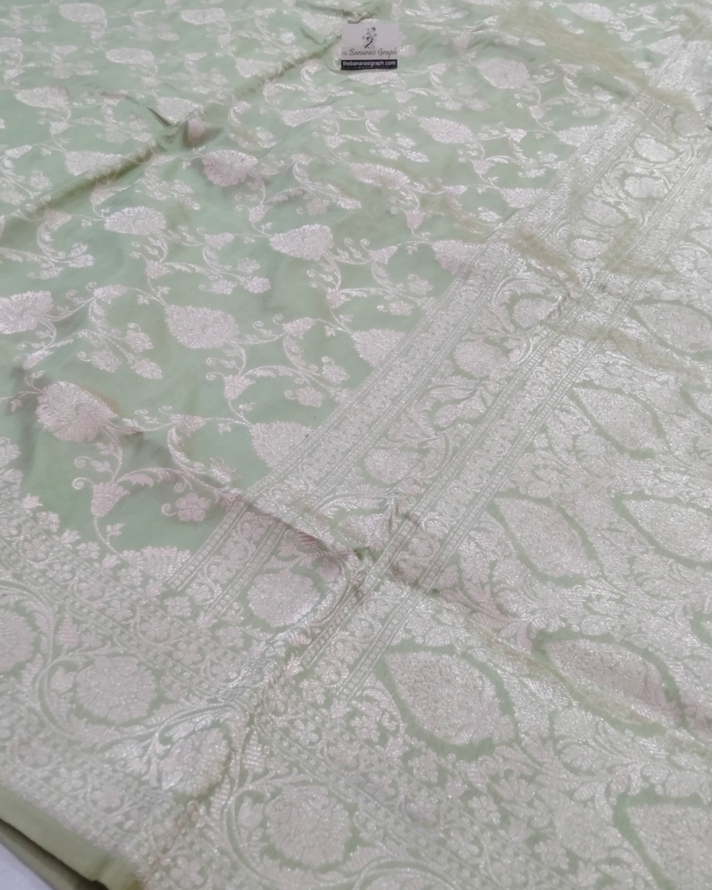Powder Green Pure Katan Handloom Silk - All over Jaal Work Banarasi Saree