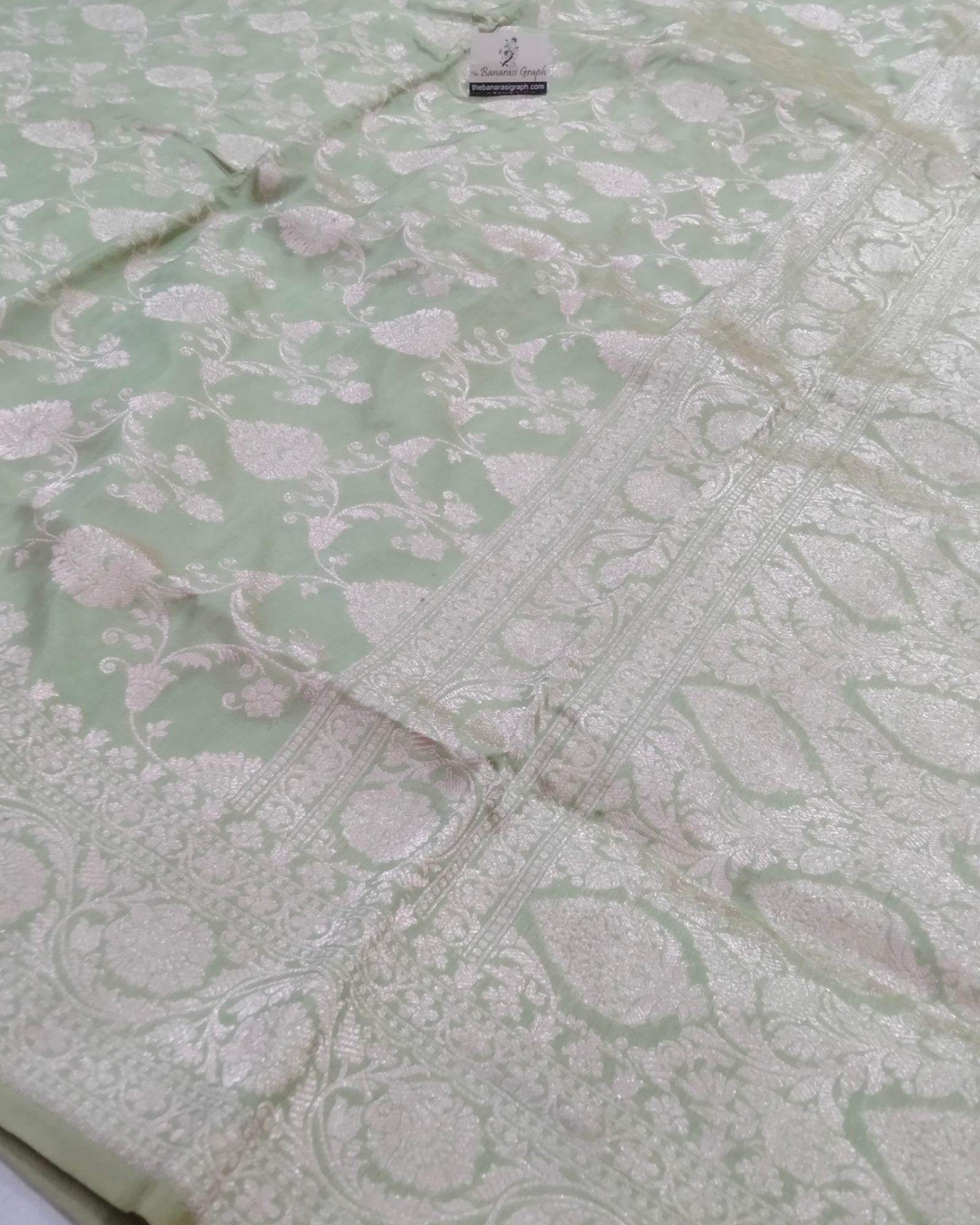 Powder Green Pure Katan Handloom Silk - All over Jaal Work Banarasi Saree