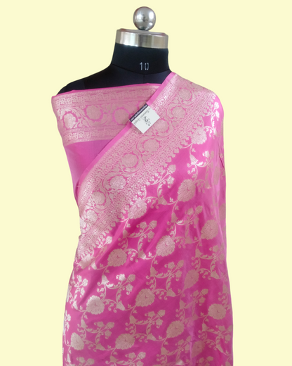 Pink Pure Katan Handloom Silk Uppada - All over Jaal Work Banarasi Saree