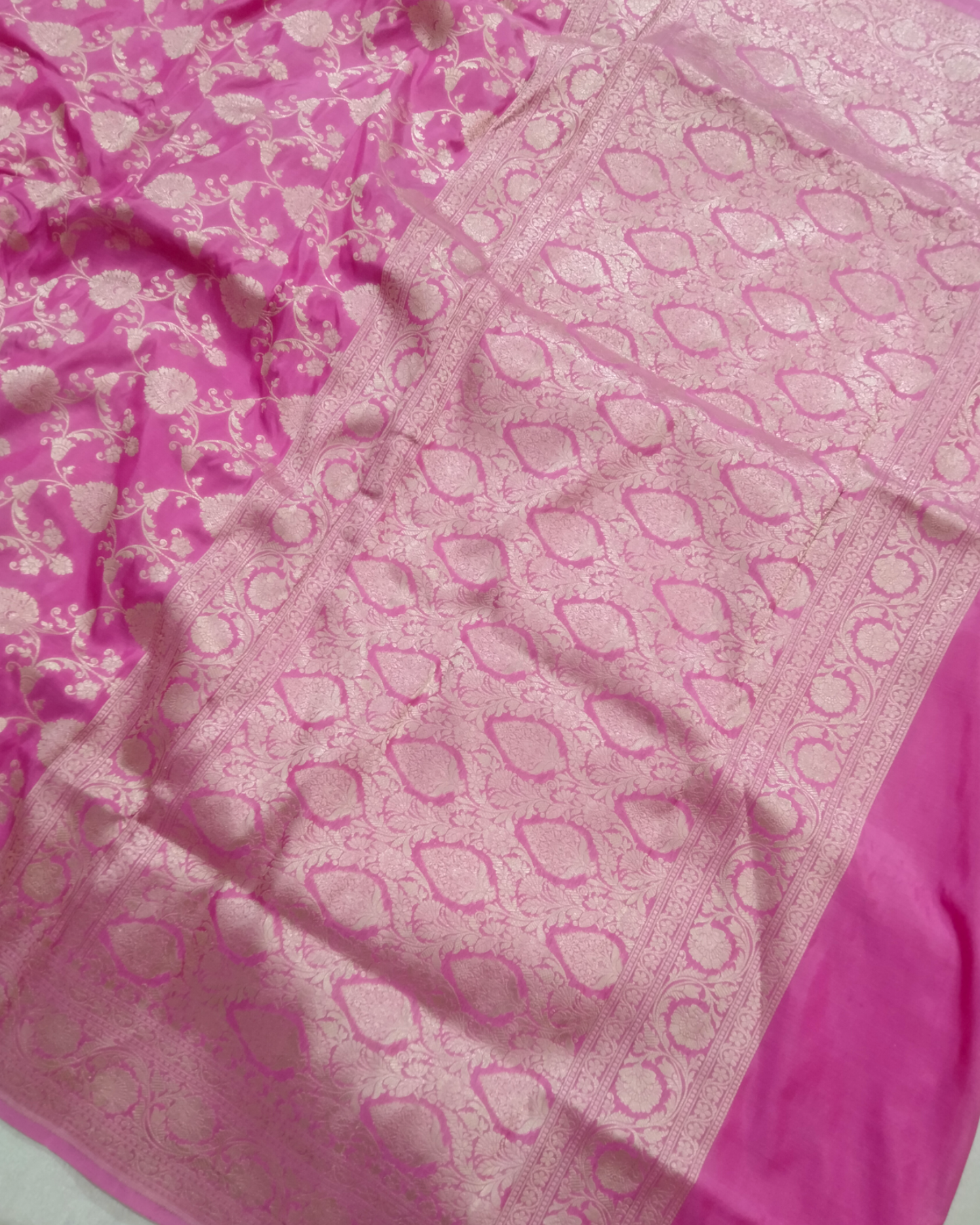 Pink Pure Katan Handloom Silk Uppada - All over Jaal Work Banarasi Saree