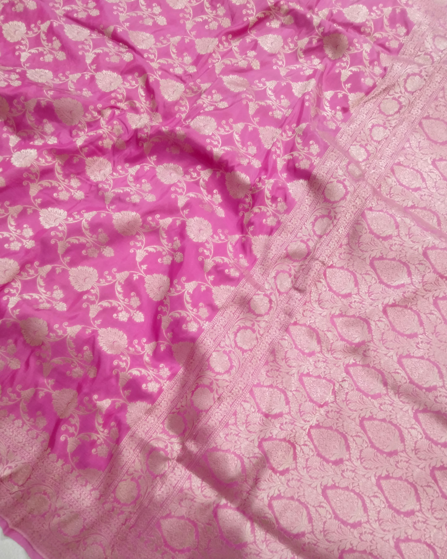 Pink Pure Katan Handloom Silk Uppada - All over Jaal Work Banarasi Saree