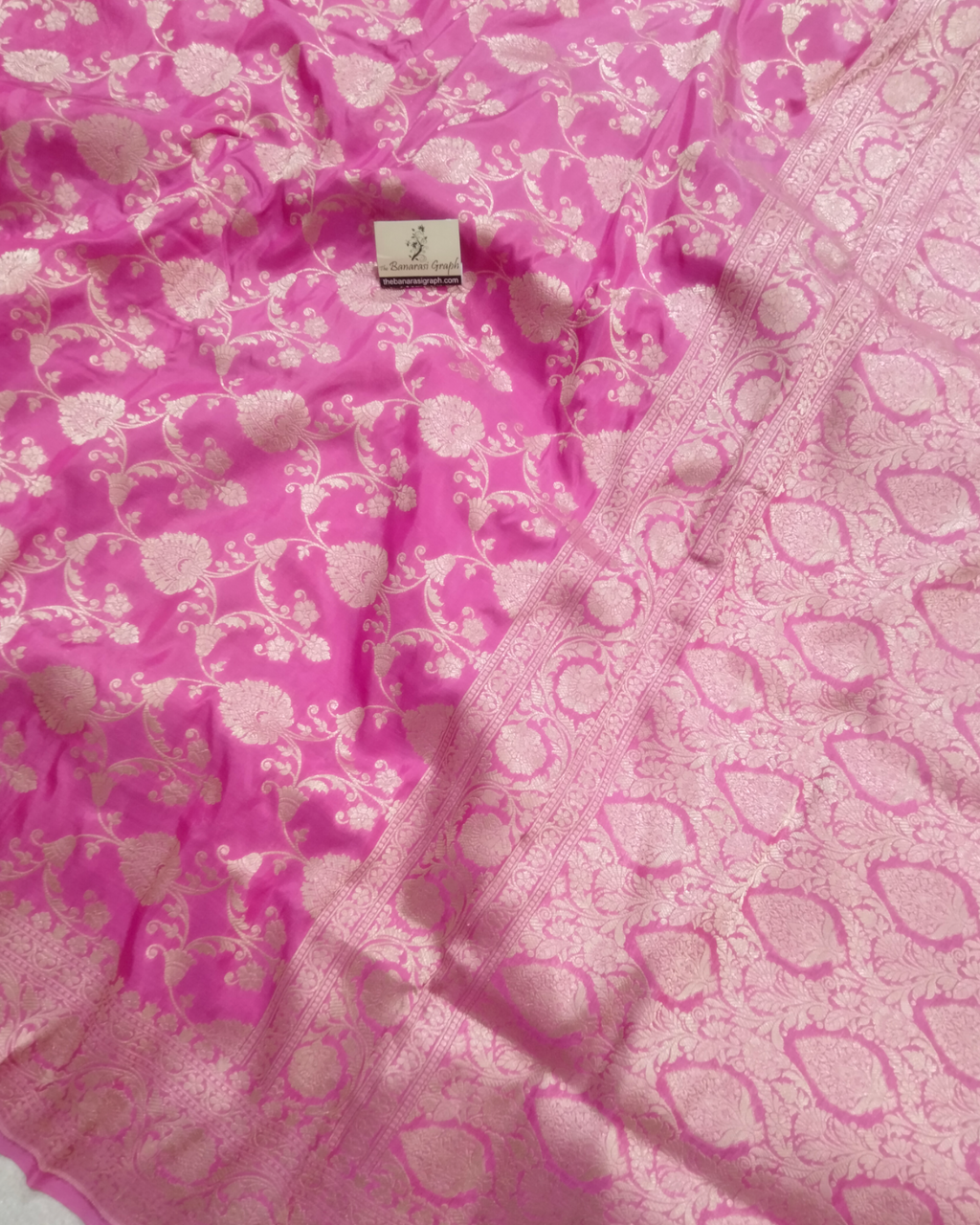 Pink Pure Katan Handloom Silk - All over Jaal Work Banarasi Saree