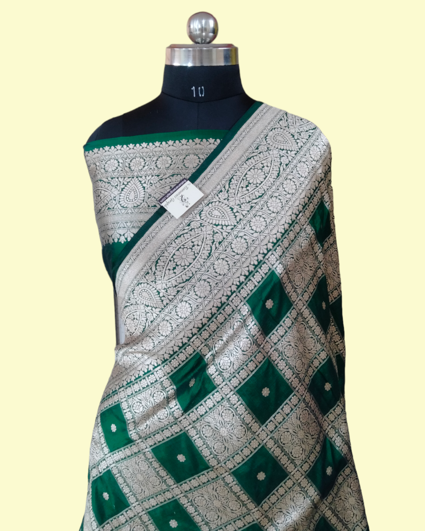 Dark Green Pure Katan Handloom Silk Uppada - Brocade Jaal Work Banarasi Saree