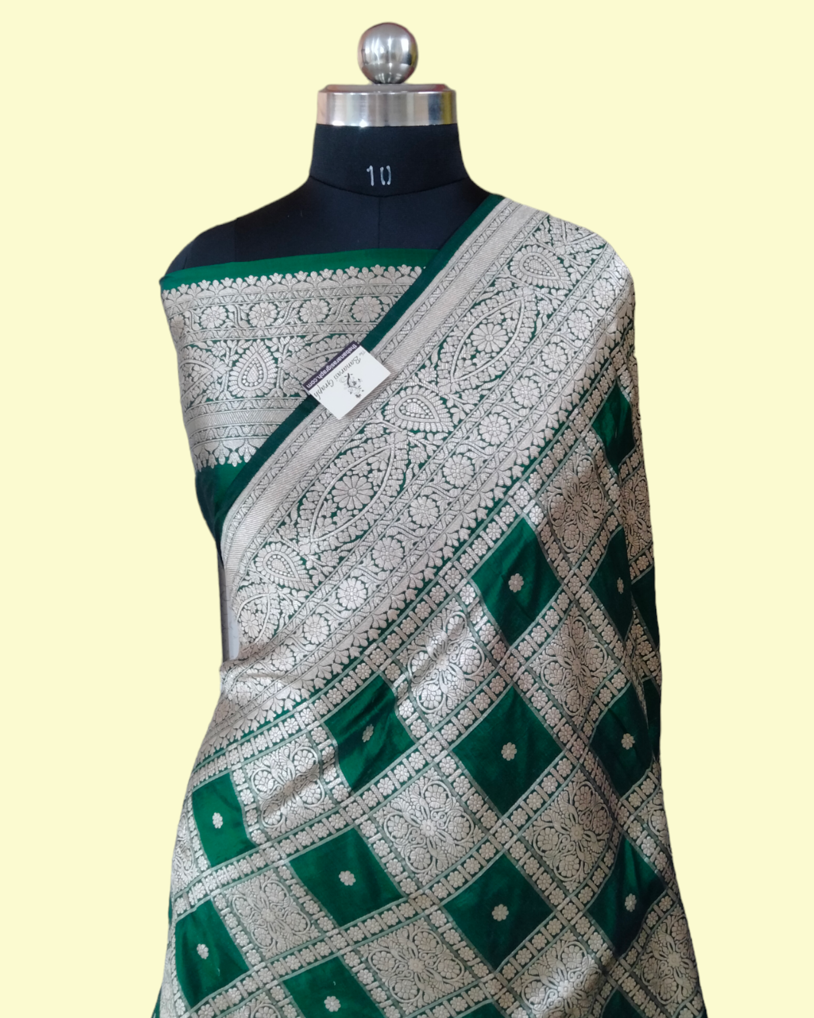 Dark Green Pure Katan Handloom Silk - Brocade Jaal Work Banarasi Saree