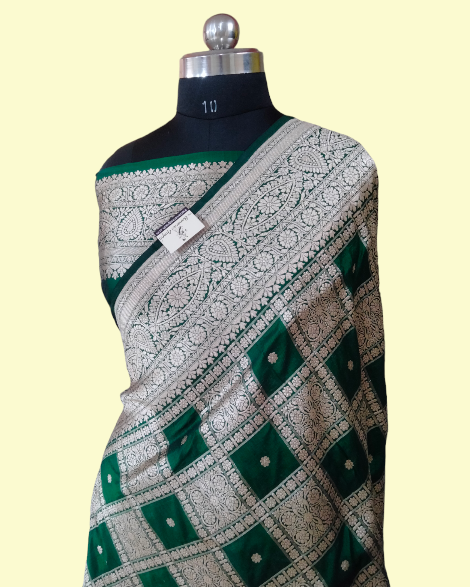 Dark Green Pure Katan Handloom Silk - Brocade Jaal Work Banarasi Saree