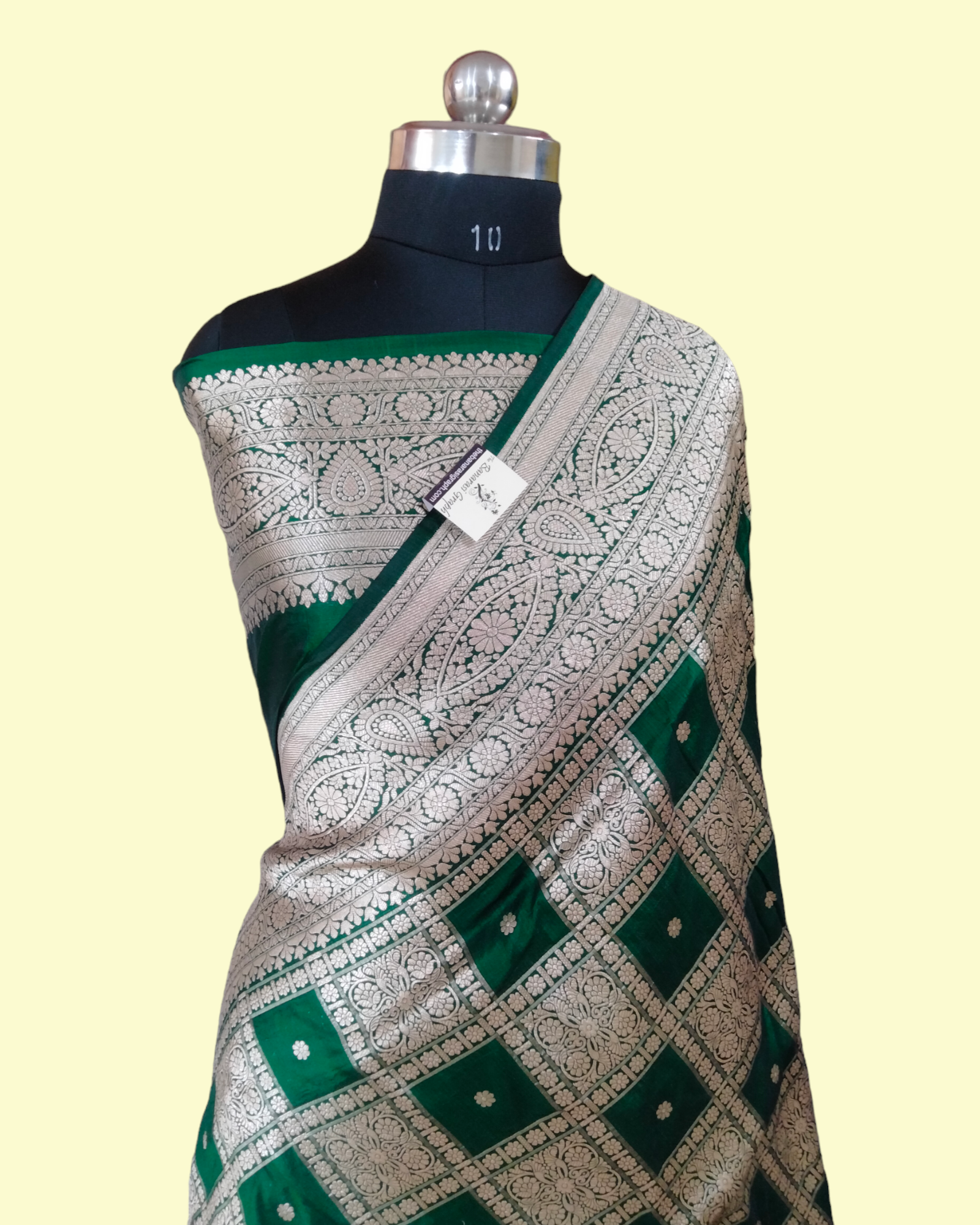 Dark Green Pure Katan Handloom Silk - Brocade Jaal Work Banarasi Saree