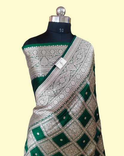 Dark Green Pure Katan Handloom Silk Uppada - Brocade Jaal Work Banarasi Saree