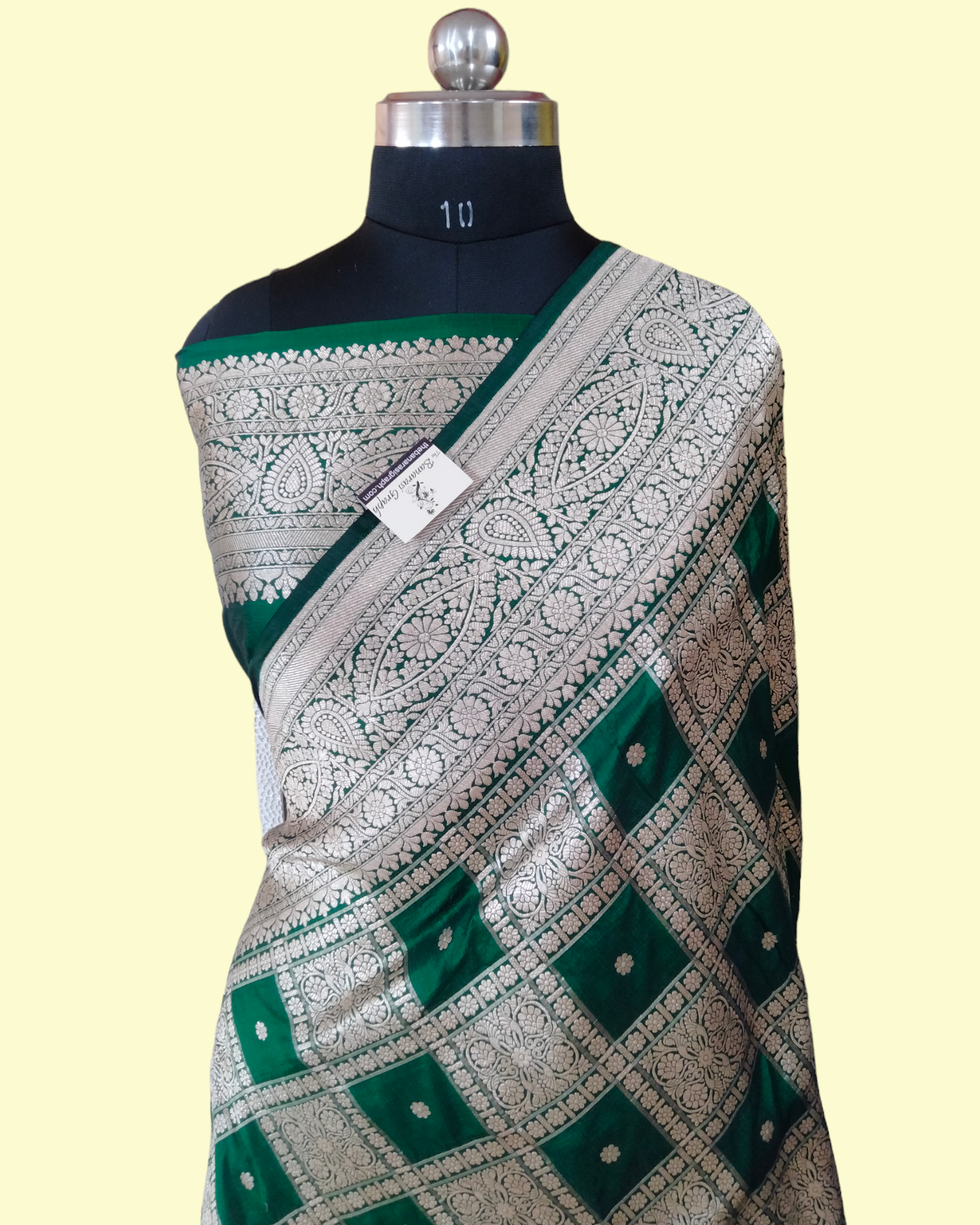Dark Green Pure Katan Handloom Silk - Brocade Jaal Work Banarasi Saree