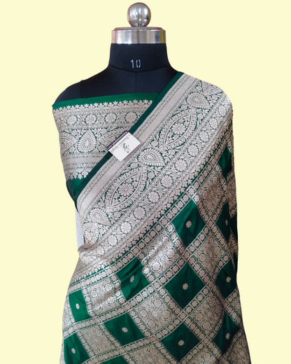 Dark Green Pure Katan Handloom Silk Uppada - Brocade Jaal Work Banarasi Saree