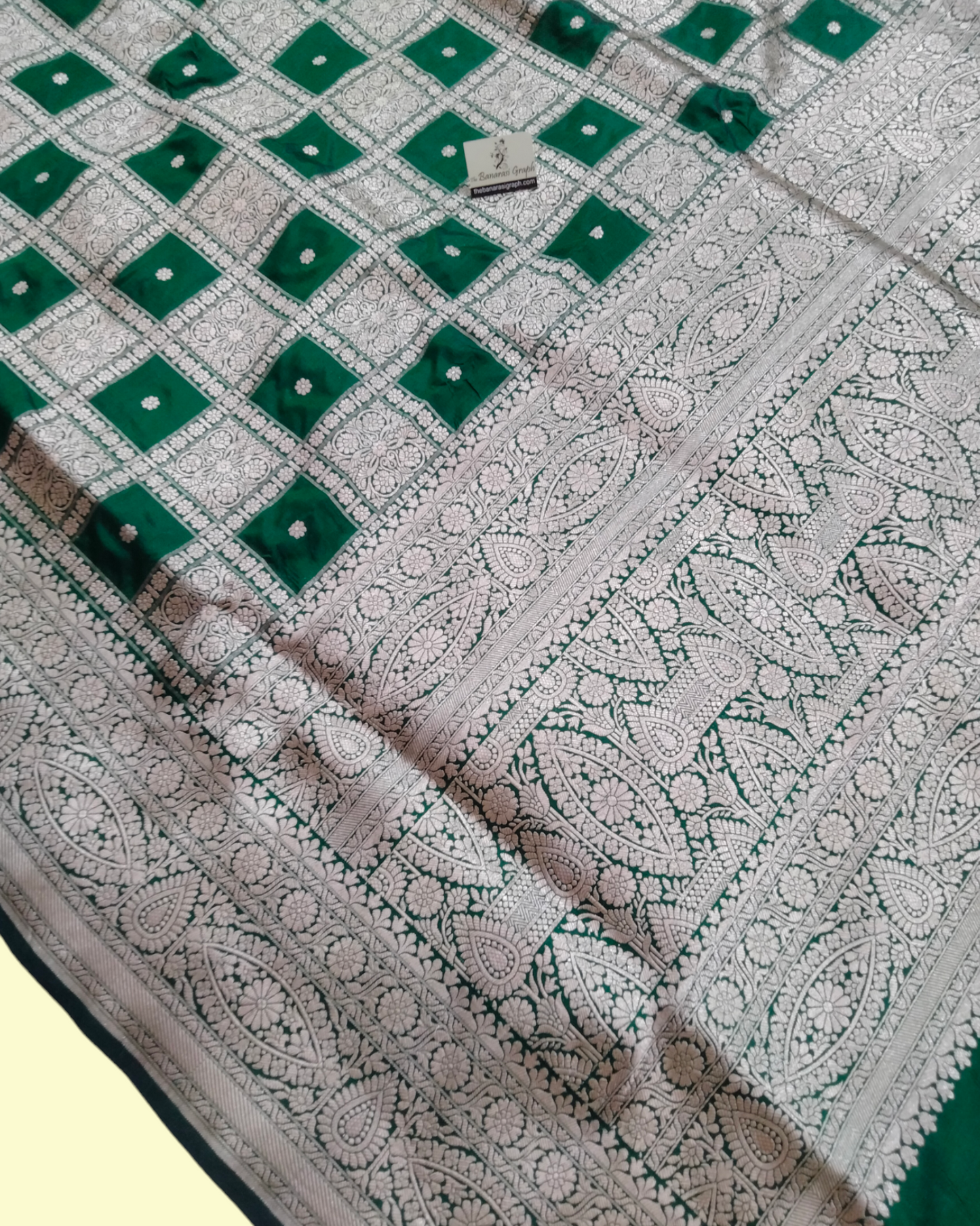 Dark Green Pure Katan Handloom Silk Uppada - Brocade Jaal Work Banarasi Saree