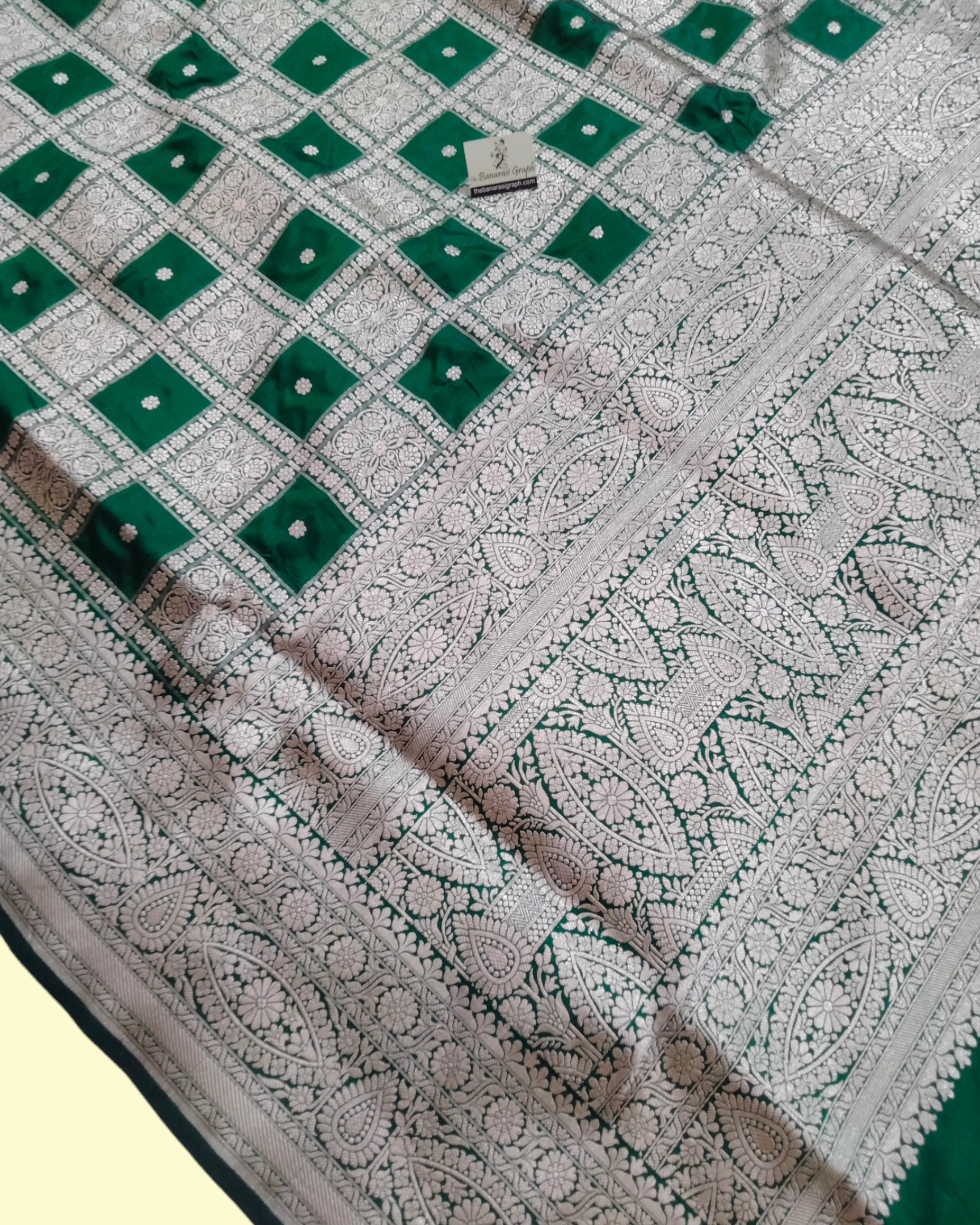 Dark Green Pure Katan Handloom Silk - Brocade Jaal Work Banarasi Saree