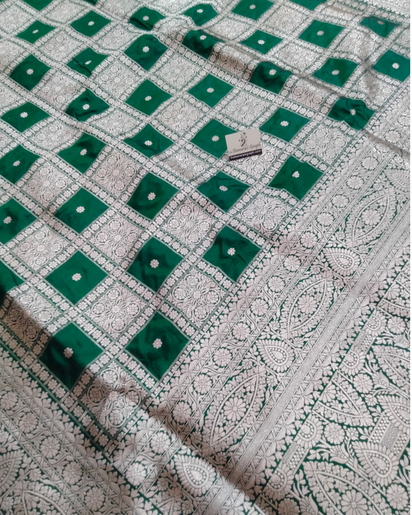 Dark Green Pure Katan Handloom Silk - Brocade Jaal Work Banarasi Saree