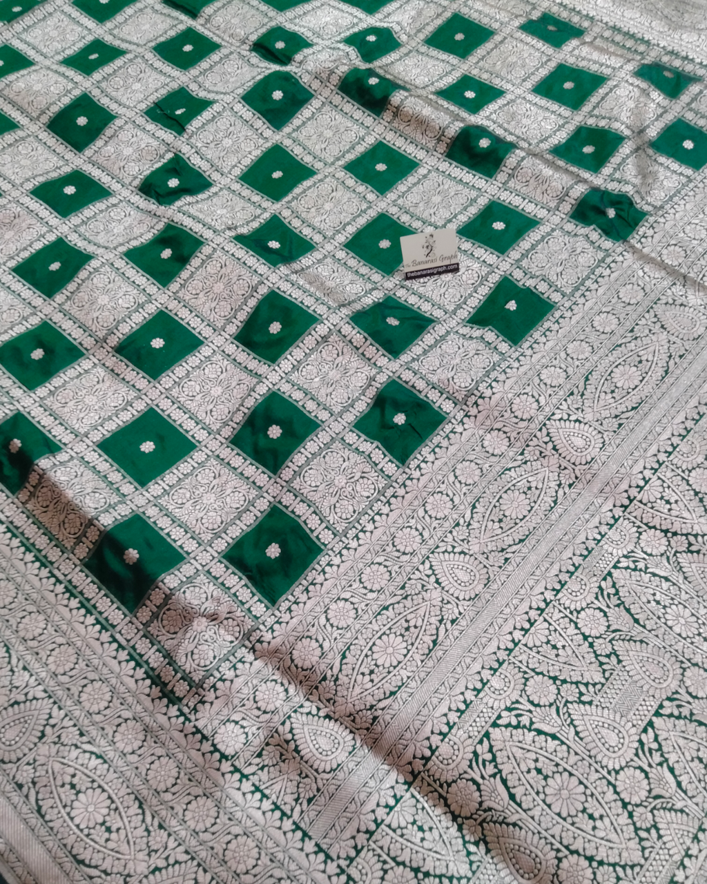 Dark Green Pure Katan Handloom Silk - Brocade Jaal Work Banarasi Saree