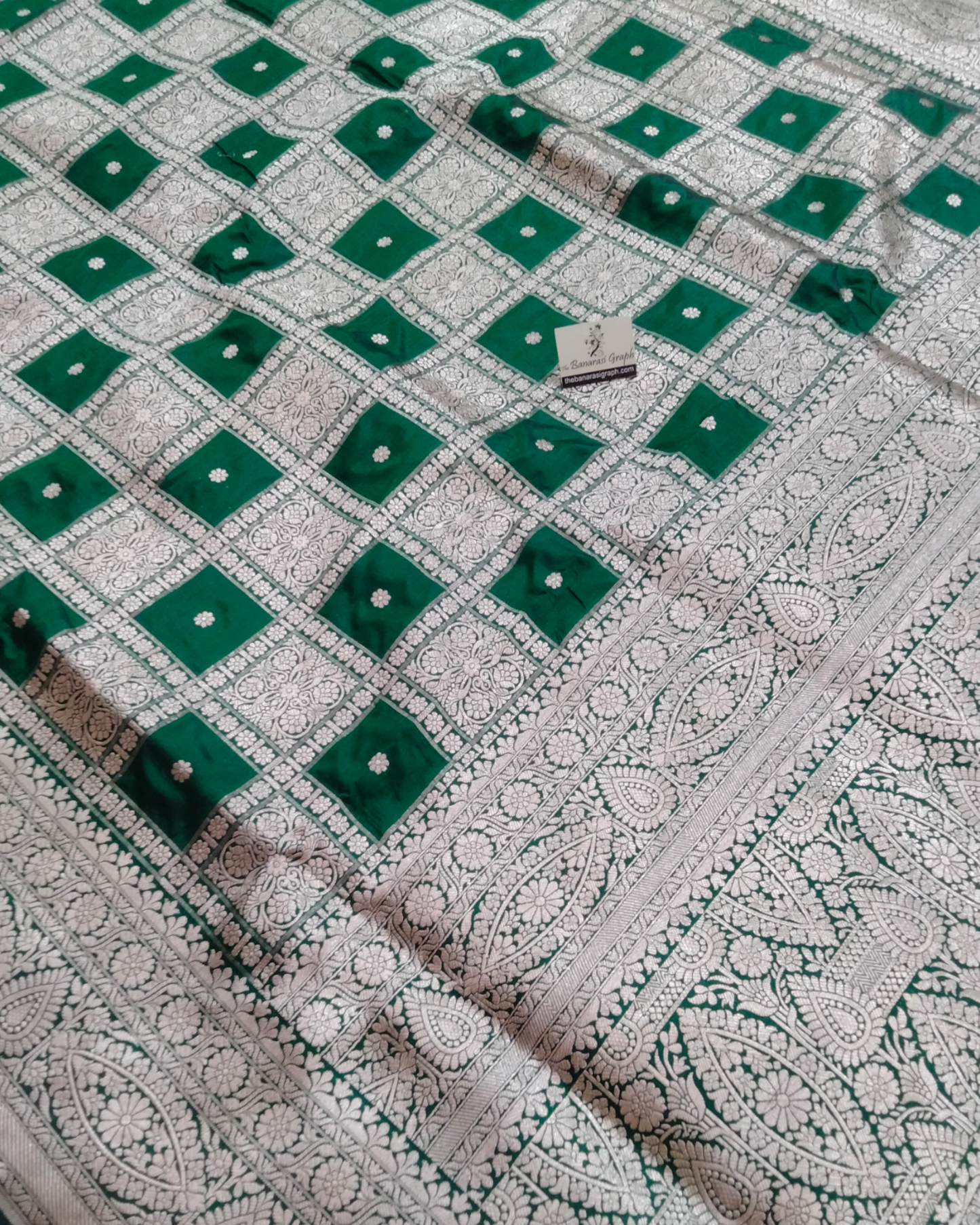 Dark Green Pure Katan Handloom Silk Uppada - Brocade Jaal Work Banarasi Saree