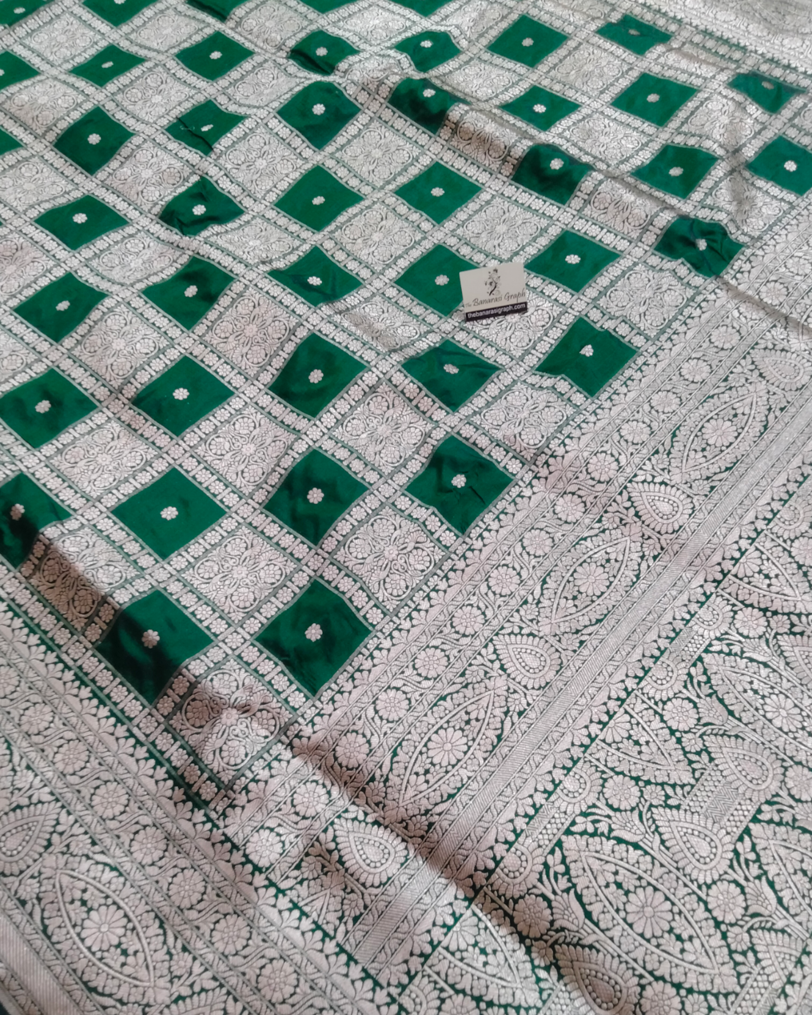 Dark Green Pure Katan Handloom Silk - Brocade Jaal Work Banarasi Saree