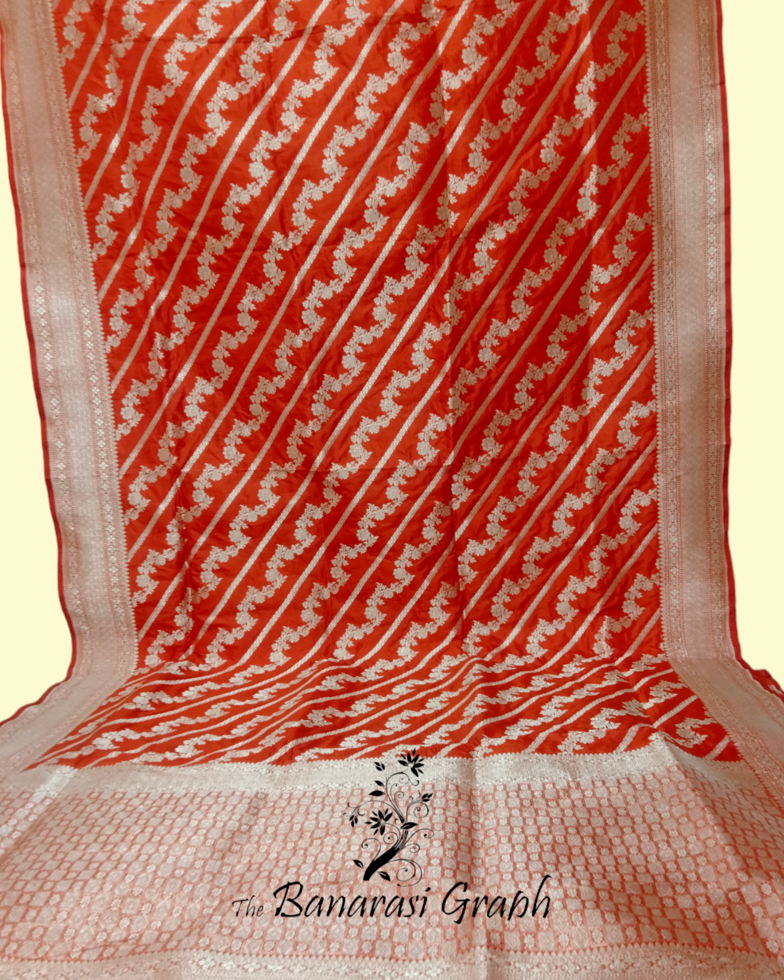 Orange Pure Katan Handloom Silk - Jaal Work Banarasi Saree