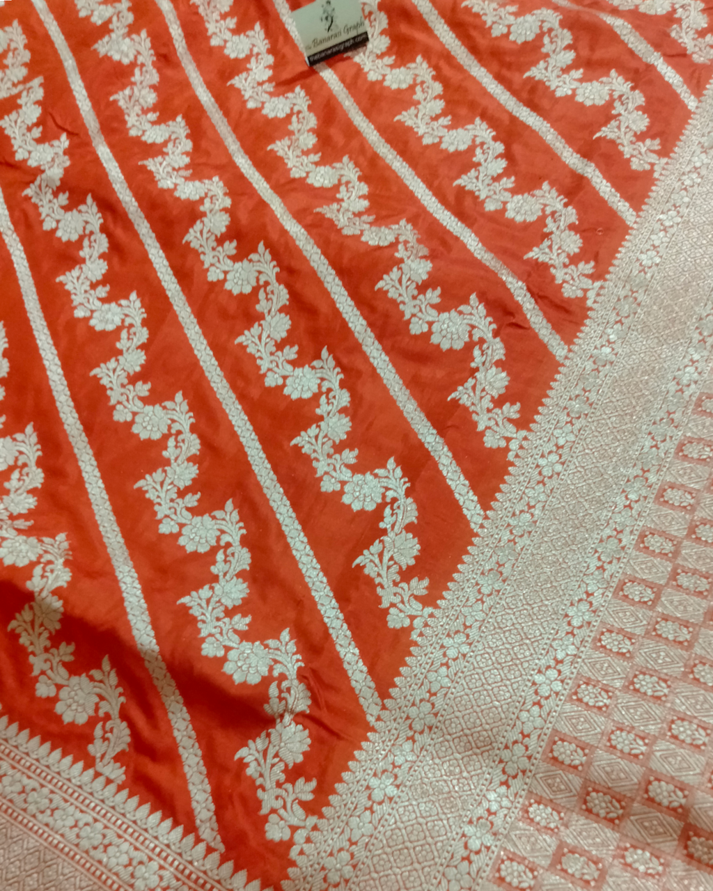 Orange Pure Katan Handloom Silk - Jaal Work Banarasi Saree