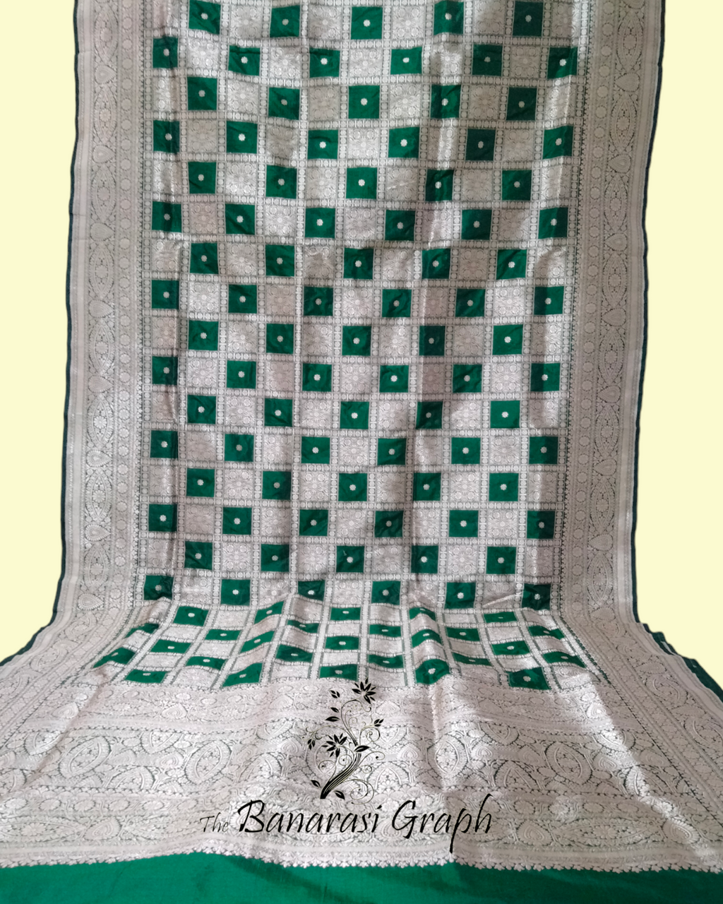Dark Green Pure Katan Handloom Silk - Brocade Jaal Work Banarasi Saree