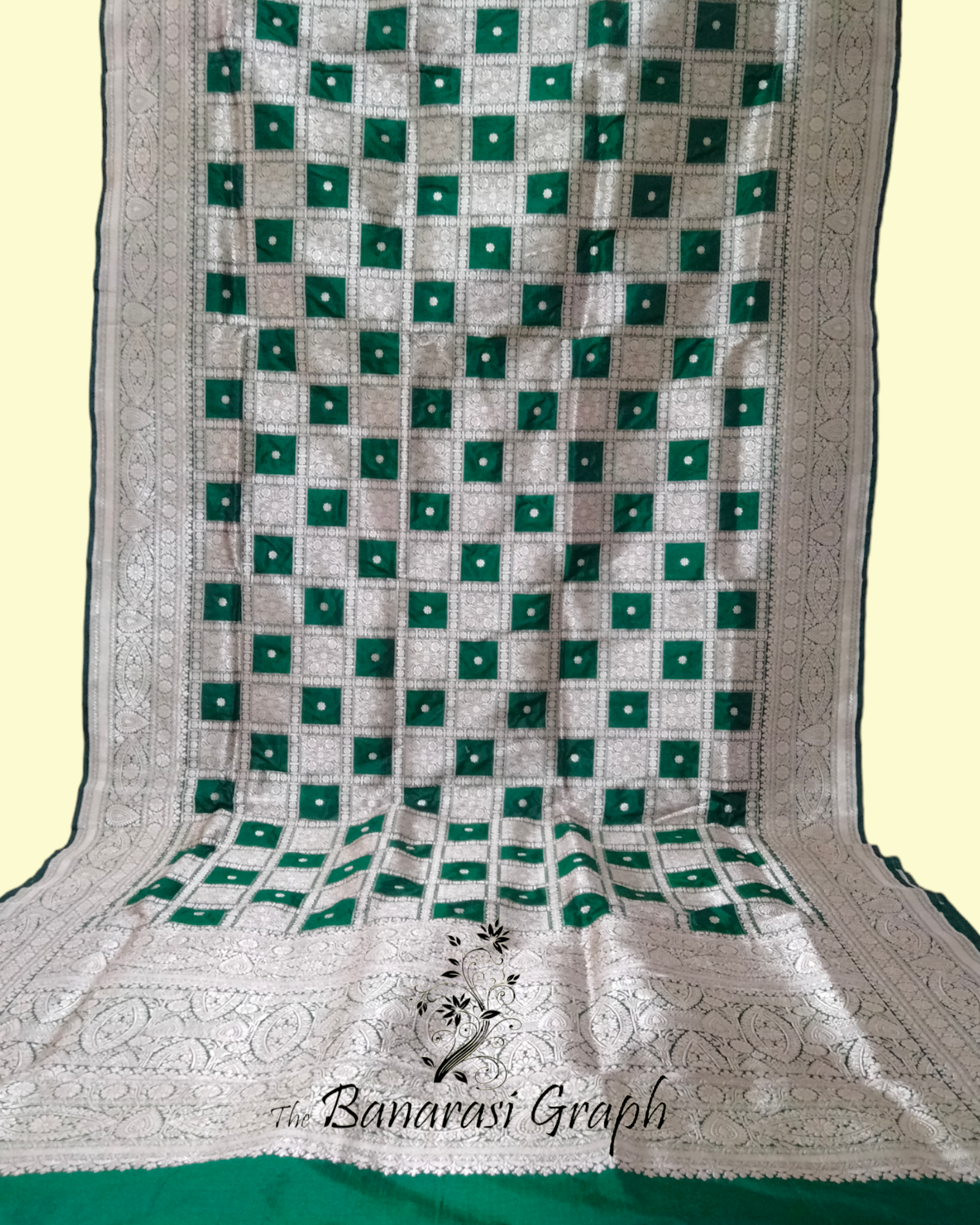 Dark Green Pure Katan Handloom Silk - Brocade Jaal Work Banarasi Saree