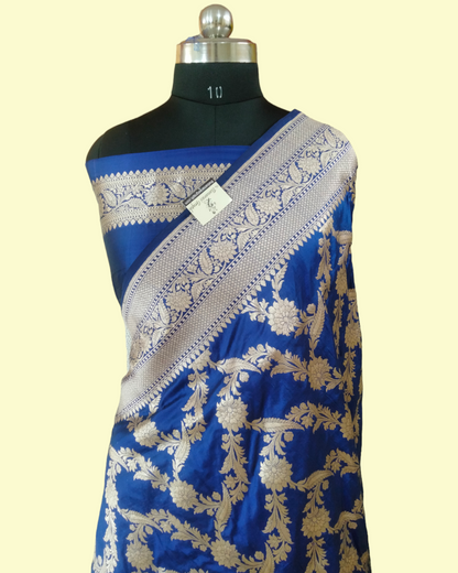 Royal Blue Pure Katan Handloom Silk Uppada - All over Jaal Work Banarasi Saree