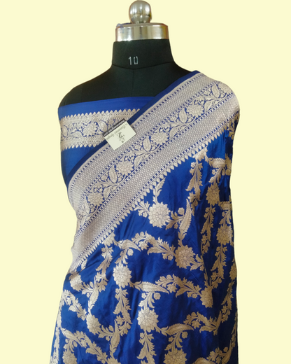 Royal Blue Pure Katan Handloom Silk Uppada - All over Jaal Work Banarasi Saree