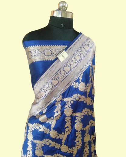 Royal Blue Pure Katan Handloom Silk Uppada - All over Jaal Work Banarasi Saree