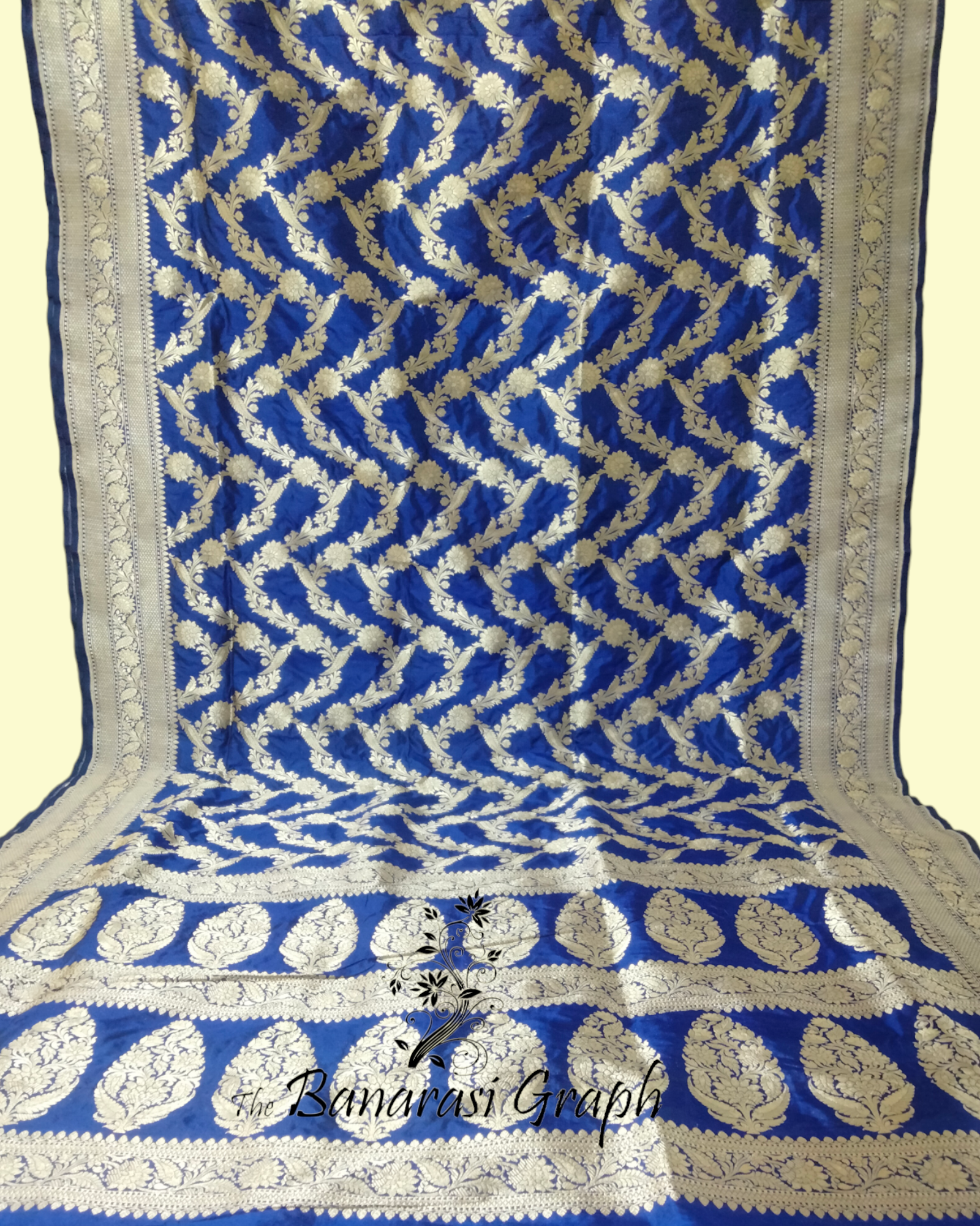 Royal Blue Pure Katan Handloom Silk - All over Jaal Work Banarasi Saree