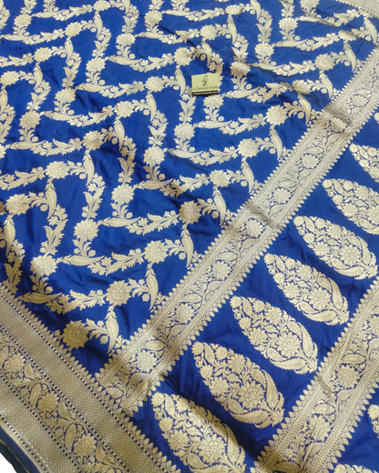 Royal Blue Pure Katan Handloom Silk Uppada - All over Jaal Work Banarasi Saree