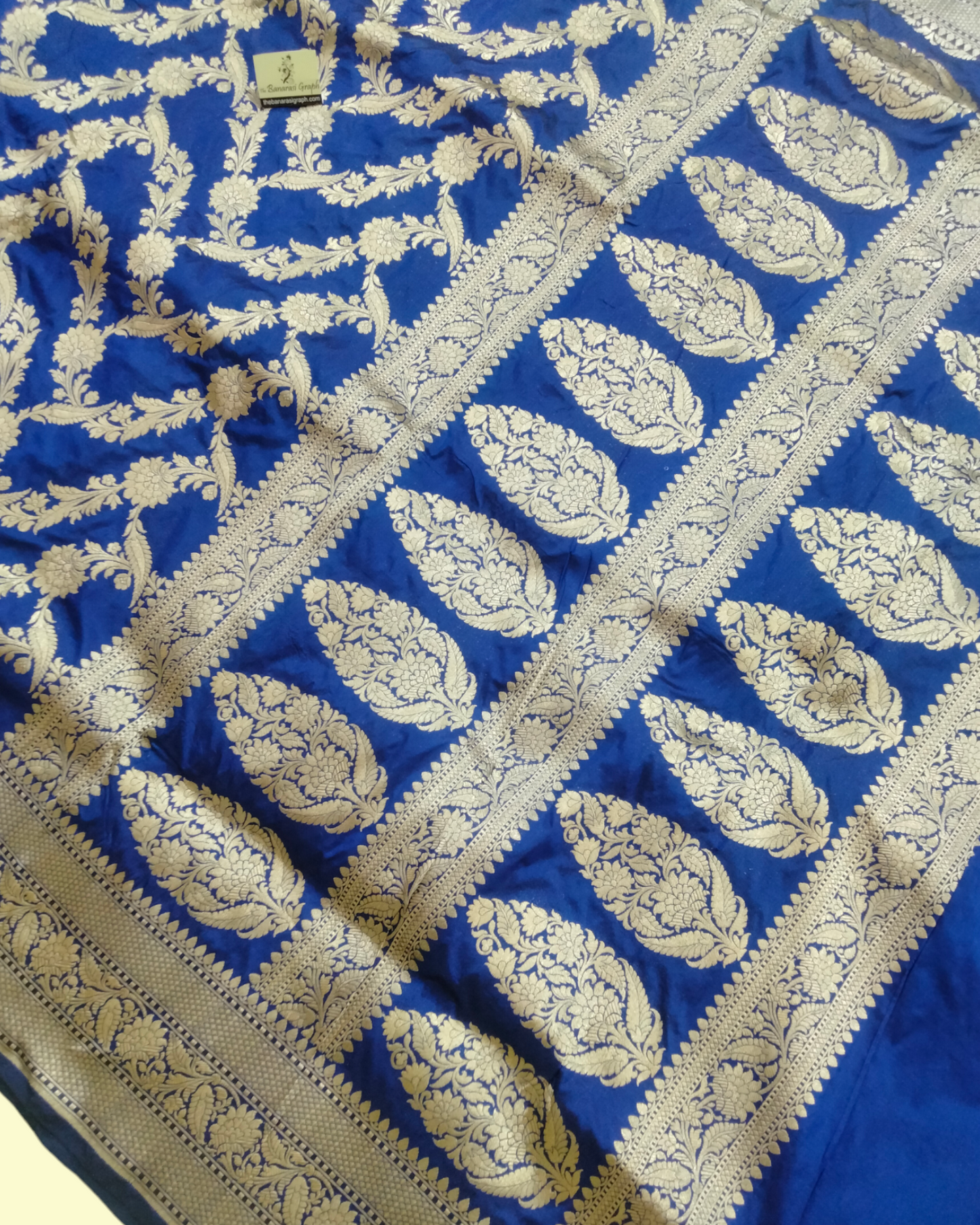 Royal Blue Pure Katan Handloom Silk Uppada - All over Jaal Work Banarasi Saree