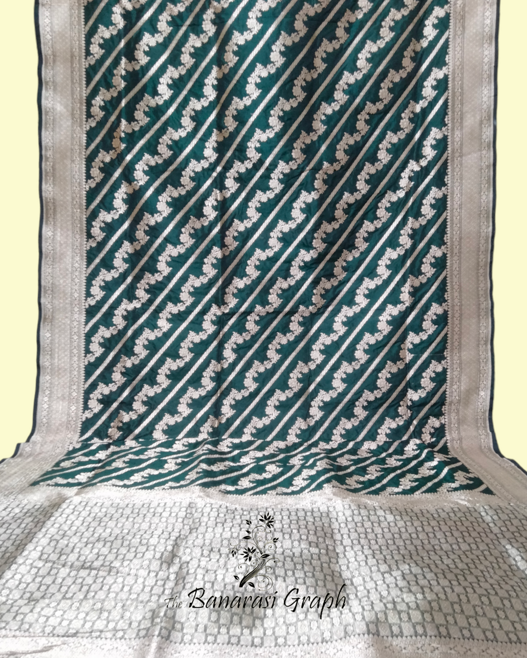 Dark Green Pure Katan Handloom Silk - Jaal Work Banarasi Saree
