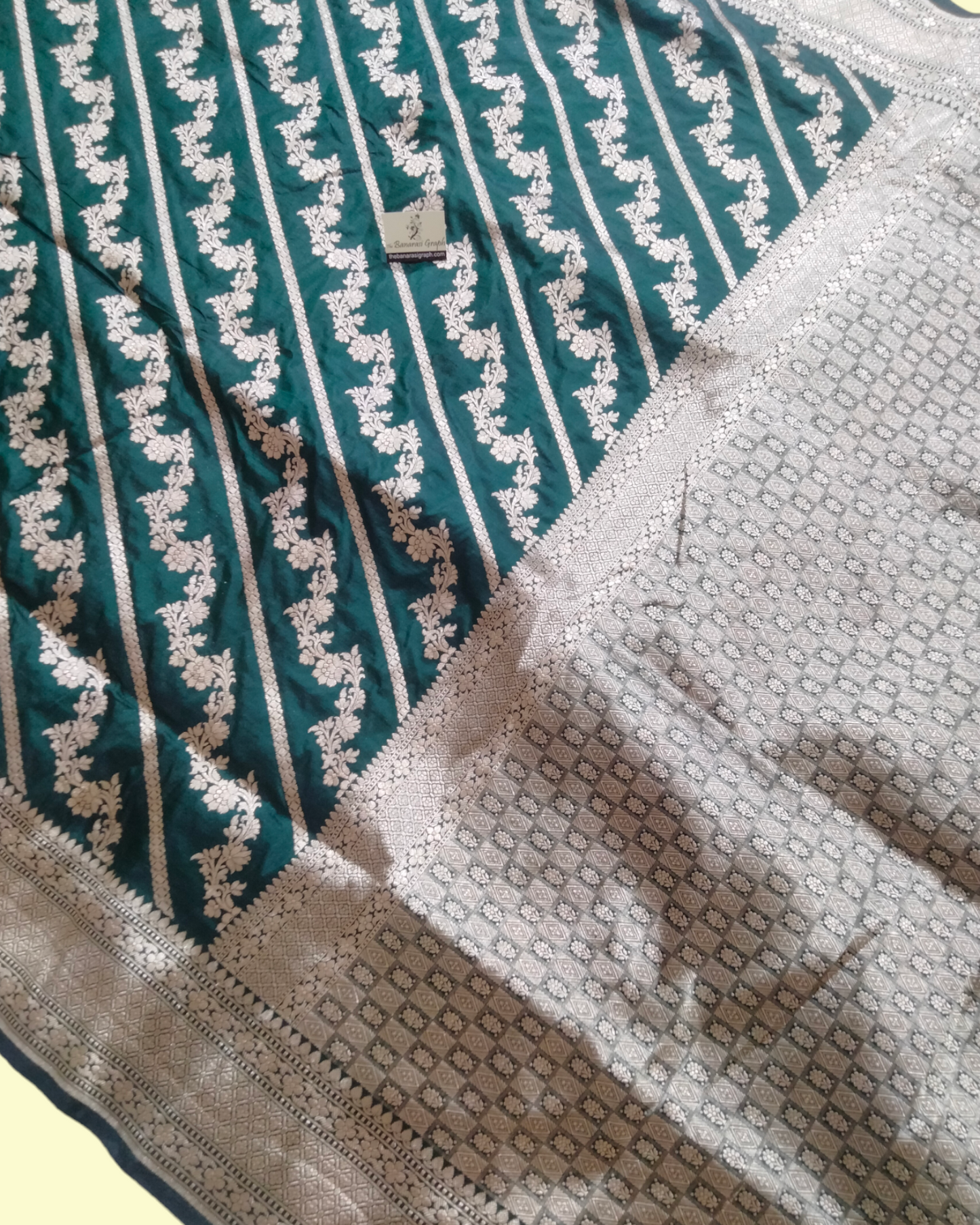 Dark Green Pure Katan Handloom Silk Uppada - Jaal Work Banarasi Saree