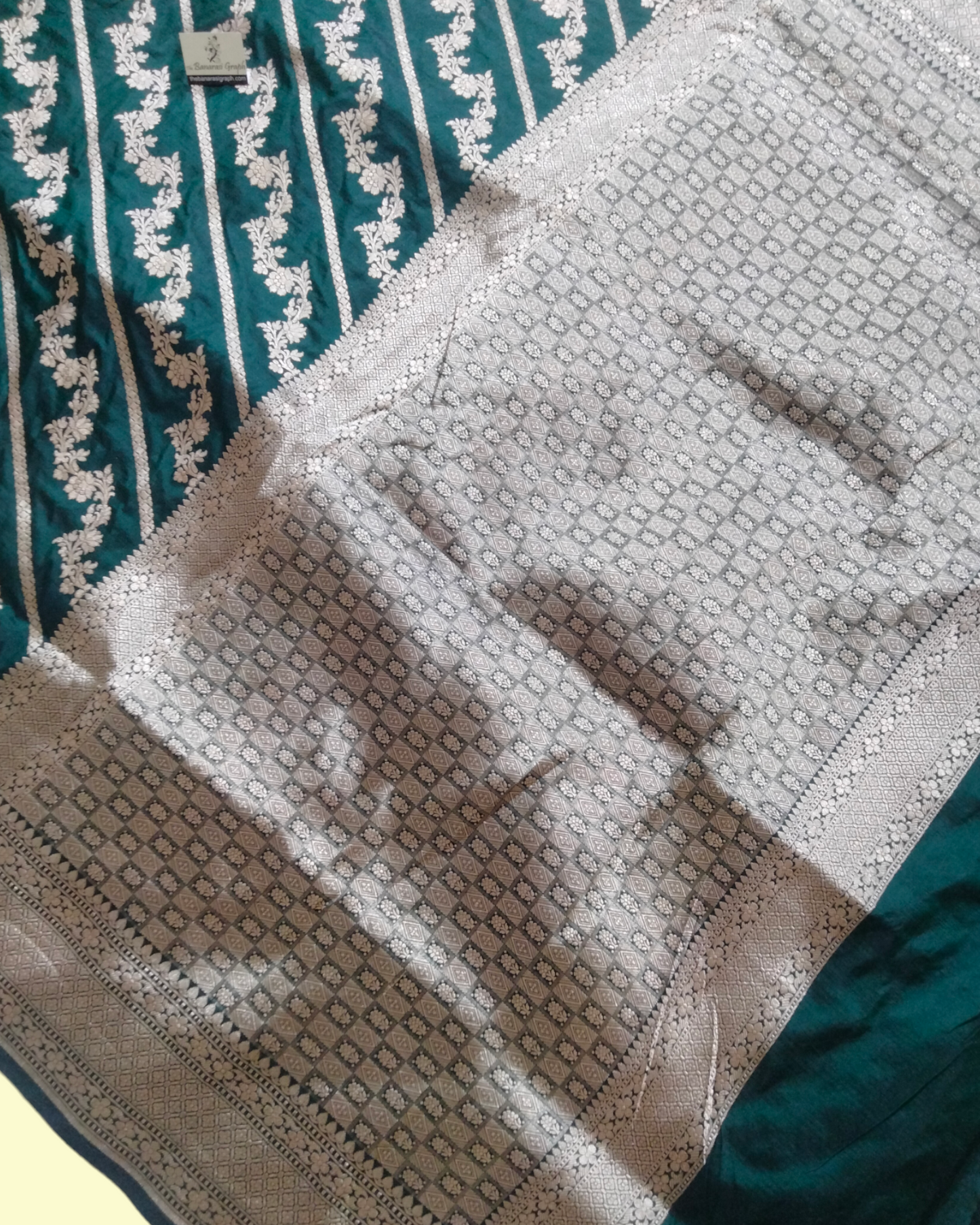 Dark Green Pure Katan Handloom Silk Uppada - Jaal Work Banarasi Saree