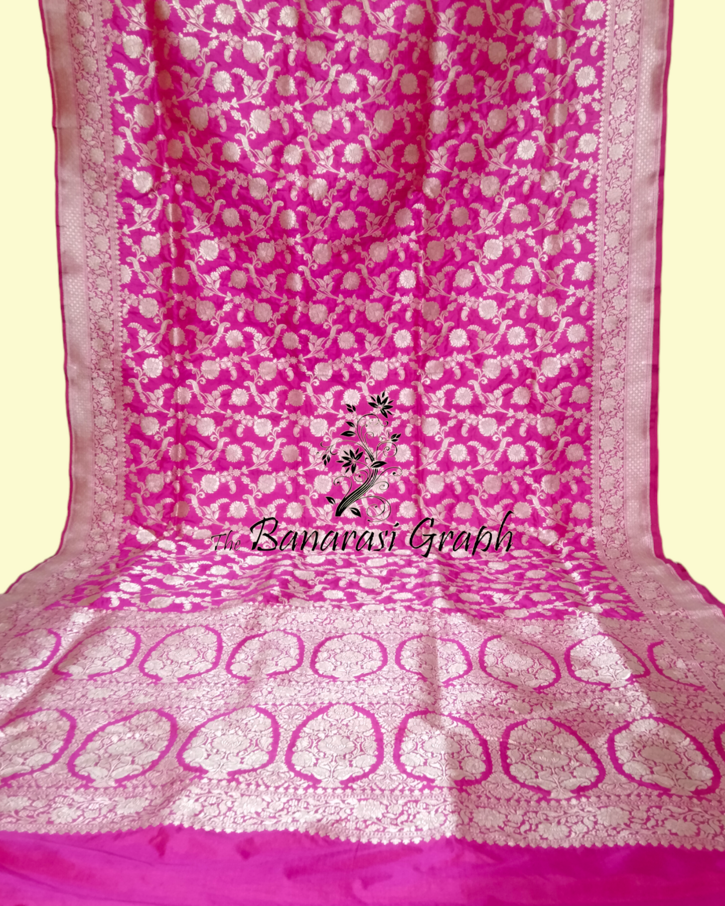 Hot Pink Pure Katan Handloom Silk Uppada - All over Jaal Work Banarasi Saree