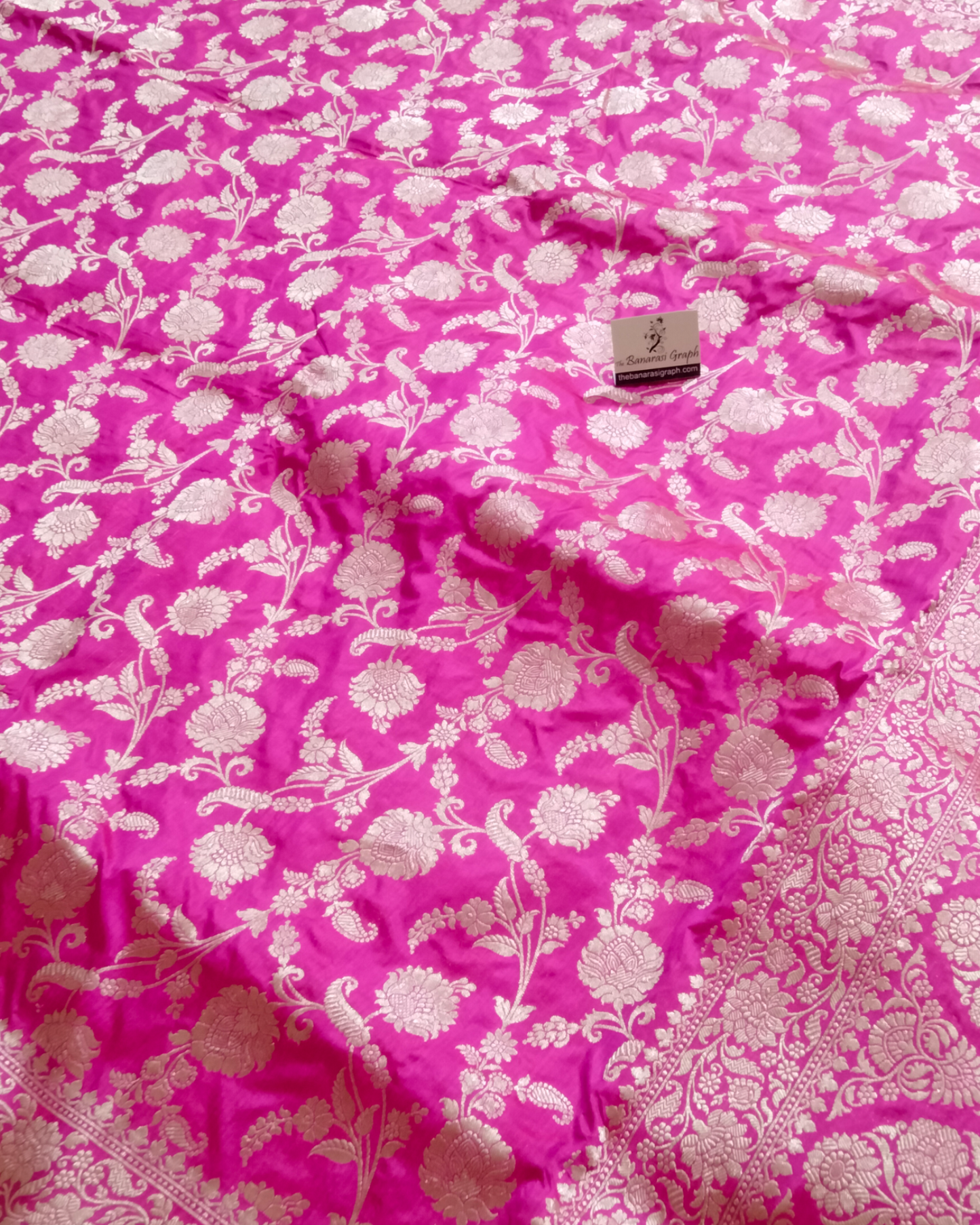 Hot Pink Pure Katan Handloom Silk Uppada - All over Jaal Work Banarasi Saree